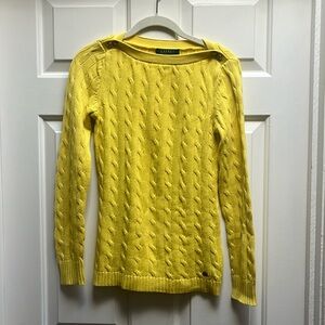 Lauren by Ralph Lauren yellow cable knit sweater with gold buttons size XS